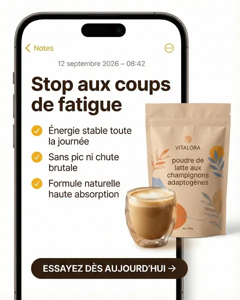 Publicité Meta Ads Vitalora : « Stop aux coups de fatigue »